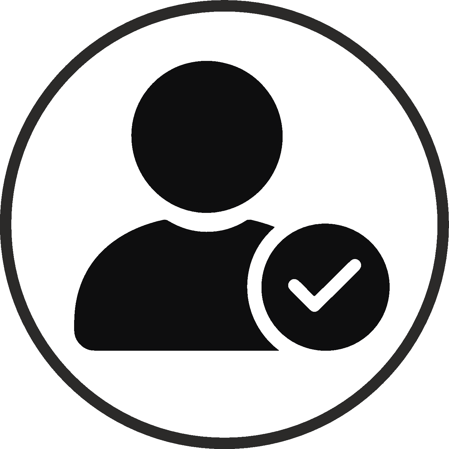 Black silhouette of a person with a check mark inside a circle on a white background