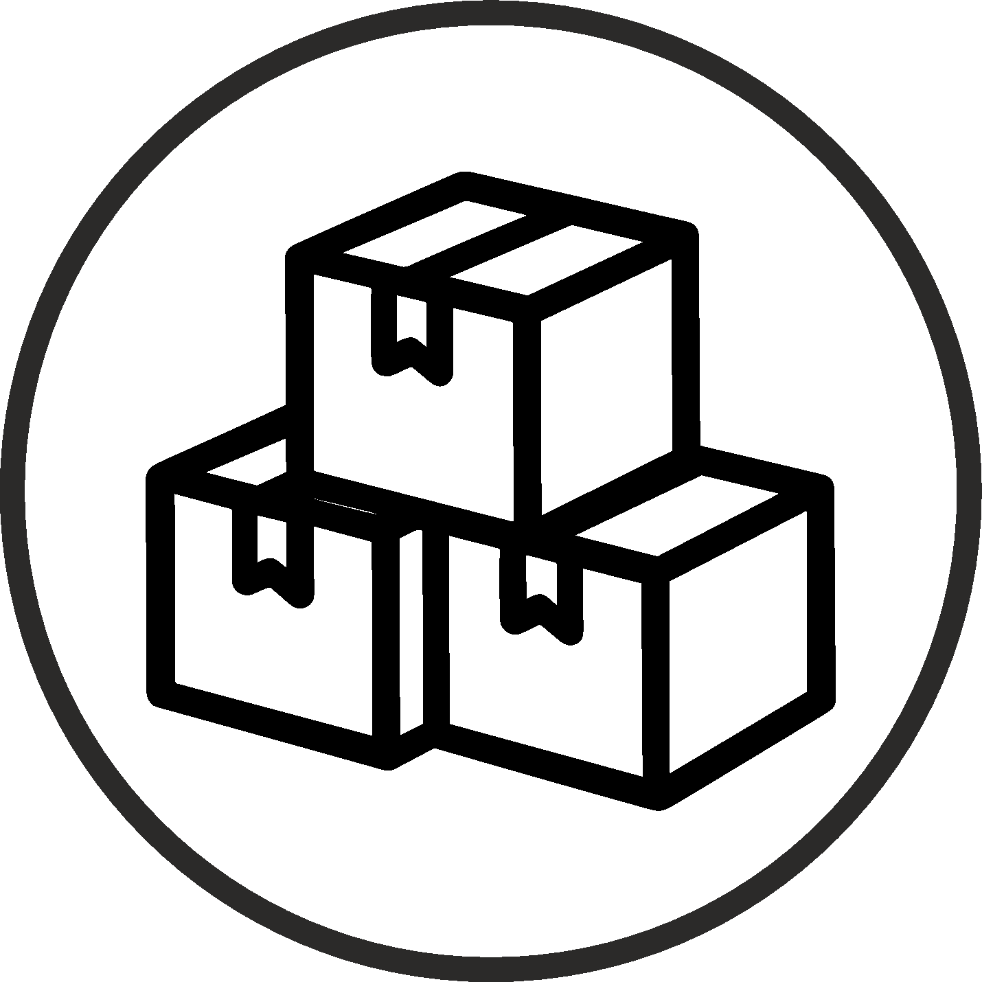 Icon of stacked boxes within a circular border